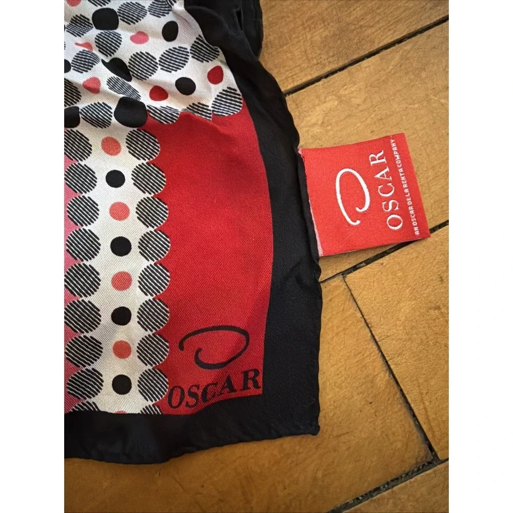 Oscar de La Renta Featherweight Silk Scarf Polka Dot Red Pink Vintage